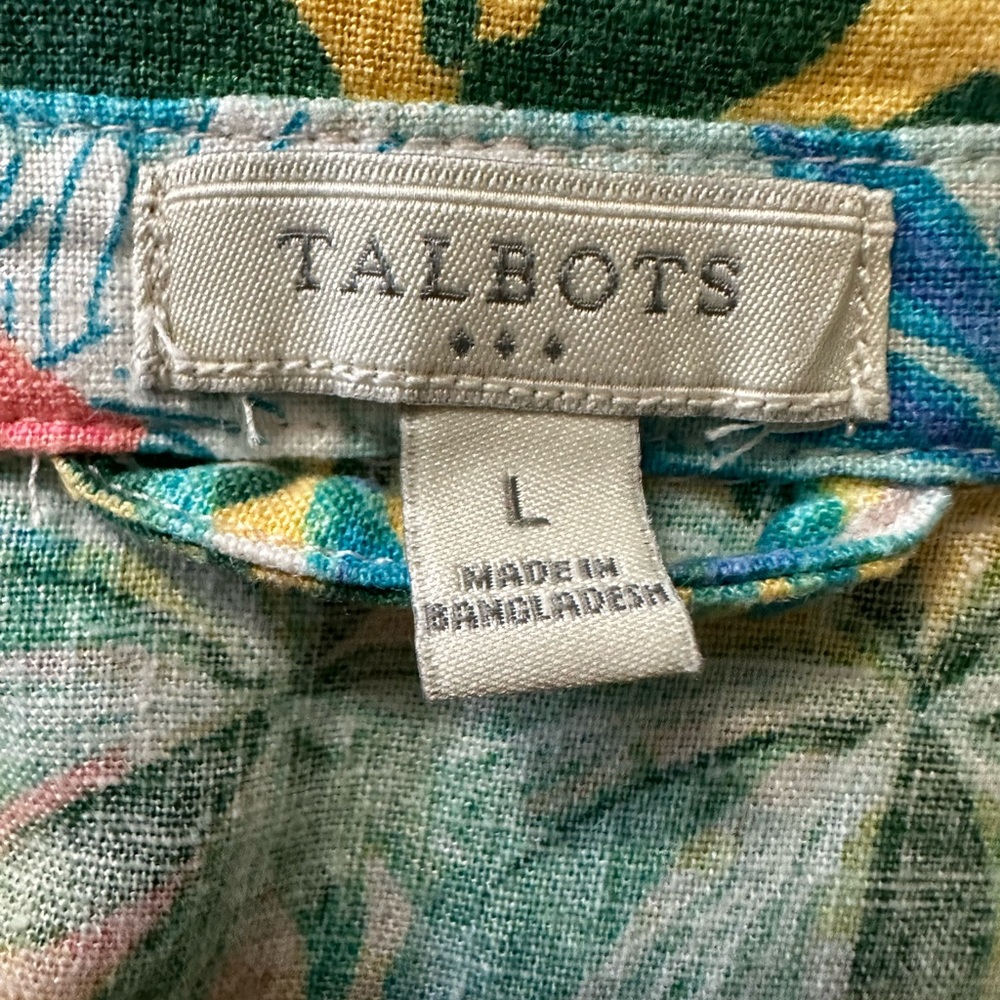 Talbots Multicolor Tropical Print Shirt With Tie Bottom - Picture 3 of 5